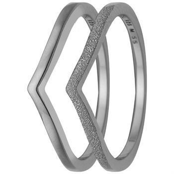 Christina Collect sterling silver Double Mountains two single rings in elegant design and with shiny and matt surface, ring sizes from 49-61